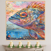 Abstract Watercolor Fish Close-Up in Multicolor Pattern with Ocean Background for Aquatic Wall Art Lovers on Ready to Hang 1.5" Thick Canvas Wrap, Floating Framed Canvas, Flat Rolled Canvas